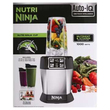 Ninja BL480D Nutri Personal Countertop Blender, Auto-iQ Technology, 1000-Watts, for Frozen Drinks, Smoothies, Sauces & More, with 18-oz. & 24-oz. To-Go Cups & Spout Lids, Black/Silver