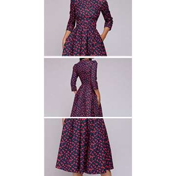 Vintage Floral Midi Evening Dress for Women Red S