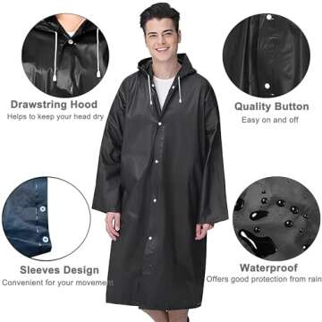 Cosowe Rain Ponchos for Adults Reusable, 2 Pcs Raincoats for Women Men with Hood (B-Adults Poncho-Black)