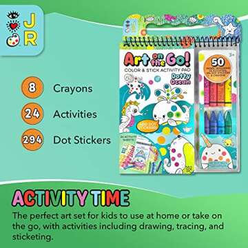 Bright Stripes Travel Coloring Kit for Kids: Art On the Go Coloring Books and Crayons, Sticker Activity Book - Mess-Free Collage Fun for Ages 3+ (Art On The Go, Going Dotty Ocean)