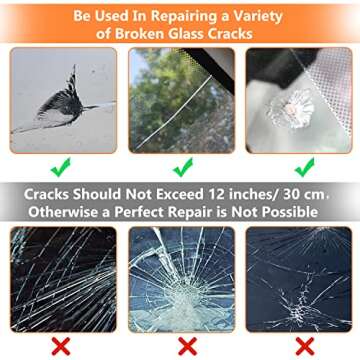 Windshield Crack Repair Kit, Windshield Repair Kit for Chips and Cracks, Glass Repair Fluid with 2 Bottles of Resin, Glass Repair Kit Windshield for Fixing Chips, Cracks, Bulls-Eye and Star-Shape Cack