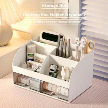 COMFYROOM Desk Organizer and Accessories with 6 Compartments and 2 Drawers, Plastic Makeup Organizer