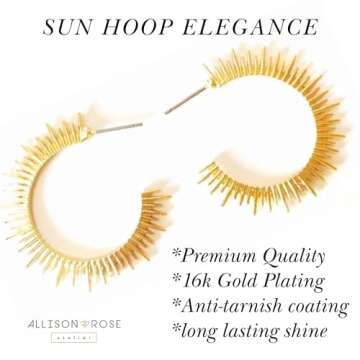 ALLISON ROSE ATELIER – Women’s Spike Earrings – 16k Gold Plated Open C Sun Hoop Earrings – Cool Earrings – Spike Hoops – Gold Boho Statement Earrings