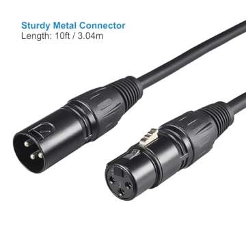 DMX Cable 10 ft, 4 Pack 3.04 m DMX Cable 3 Pin Signal XLR Male to Female DMX Cable Wire, with Metal Connectors for Signal Transmission for DJ Lighting Equipment and Stage Lighting