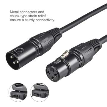 DMX Cable 10 ft, 4 Pack 3.04 m DMX Cable 3 Pin Signal XLR Male to Female DMX Cable Wire, with Metal Connectors for Signal Transmission for DJ Lighting Equipment and Stage Lighting