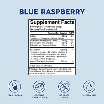 Bloom Nutrition Essential Amino Acids Powder | EAA + BCAA Supplement | Supports Lean Muscle and Hydration | Sugar Free EAAs + BCAAs | Intra + Post Workout Recovery & Energy (Blue Raspberry)