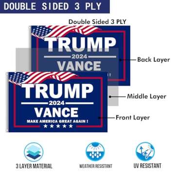 Trump Vance 2024 Flags 3x5 Outdoor made in usa Double Sided 3 Ply Heavy Duty Trump 2024 Flags Banner for Outside with 2 Brass Grommets UV protection Fade Resistant for Indoor Outdoor Decorations