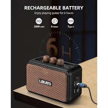 LEKATO Mini Electric Guitar Amplifier, Dual Speakers 5W, Rechargeable Guitar Amp Bluetooth with Clean Overdrive Effects,Retro Portable Small Guitar Amp for Practice