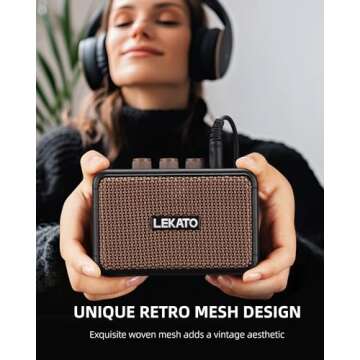 LEKATO Mini Electric Guitar Amplifier, Dual Speakers 5W, Rechargeable Guitar Amp Bluetooth with Clean Overdrive Effects,Retro Portable Small Guitar Amp for Practice