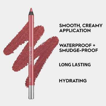 URBAN DECAY 24/7 Glide-On Waterproof Lip Pencil (Rush - Pink Mauve with Soft Pearl), Smudge-Proof, Longwearing Lip Liner, Smooth & Creamy Colors, Moisturizing Formula with Vitamin E - 0.04 oz