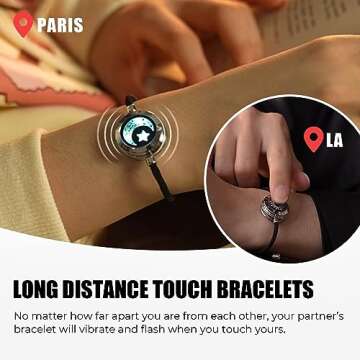 TOTWOO Touch Bracelets for Couples, Vibration & Light up for Love Couples| Long Distance Relationship Gifts for Girlfriend Bluetooth Pairing Jewelry