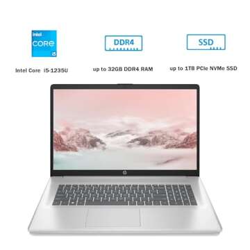 HP 17 Inch Laptop, Intel Core i5-1235U Powerful Processor, 17.3" FHD Anti-Glare Display, 32GB RAM, 1TB SSD, Windows 11 Home, Backlit Keyboard, Natural Silver, Alpacatec Accessory (Renewed)