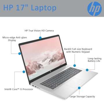 HP 17 Inch Laptop, Intel Core i5-1235U Powerful Processor, 17.3" FHD Anti-Glare Display, 32GB RAM, 1TB SSD, Windows 11 Home, Backlit Keyboard, Natural Silver, Alpacatec Accessory (Renewed)