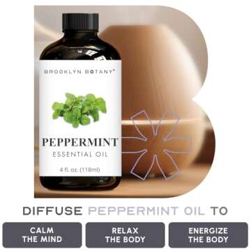 Brooklyn Botany Peppermint Essential Oil - Huge 4 Fl Oz - 100% Pure and Natural - Premium Grade with Dropper - for Aromatherapy and Diffuser