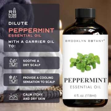 Brooklyn Botany Peppermint Essential Oil - Huge 4 Fl Oz - 100% Pure and Natural - Premium Grade with Dropper - for Aromatherapy and Diffuser