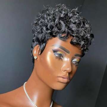 StarsTears Curly Pixie Cut Wig Short Bob Wig for Black Women Hair Wig Glueless None Lace Front Wig Layered Full Machine Made Wig 1B color