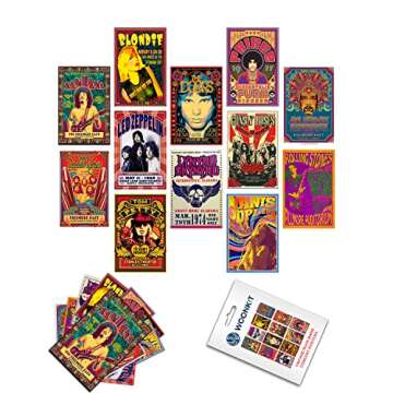 Woonkit Vintage Rock Band Posters for Room Aesthetic, 70s 80s 90s Retro Music Bedroom Decor Wall Art, Music Concert Poster Wall Collage, Old Music Album Cover Prints (12 SET A, 7.8X11.8 INCH)