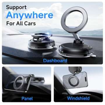 Car Phone Holder for Magsafe [78+LBS Strongest Suction & 2400gf Strongest Magnetic] 360° Adjustable Car Phone Mount, Cell Phone Holders for Your Car for All Smartphones & All Car Models (Carbon Fiber)