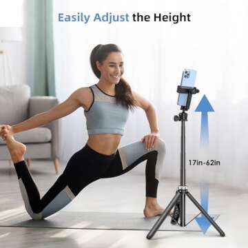 MIIASI 62" Phone Tripod - Extendable Selfie Stick with 360° Ball Head