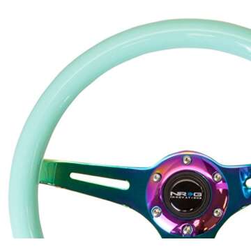 NRG Innovations NRG-ST-015MC-MF Classic Wood Grain Steering Wheel - 350mm, 6x70mm, 3 Neochrome Spokes - Minty Fresh Color