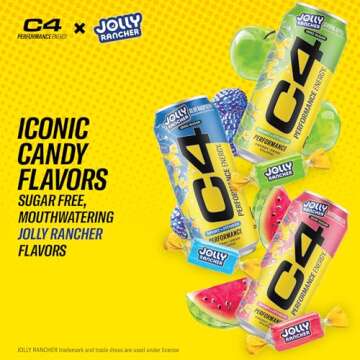 Cellucor C4 Performance Energy Drink | JOLLY RANCHER Green Apple | Zero Sugar Carbonated Preworkout Energy | 200mg Caffeine with Beta Alanine | 16 Fl Oz (12 Pack)