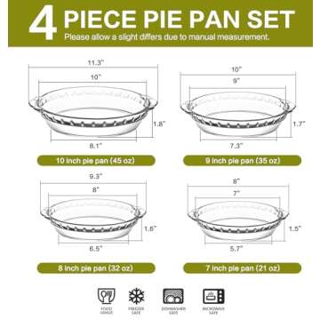 4 Packs Glass Pie Plates, MCIRCO Deep Pie Pans Set (7"/8"/9"/10"), Pie Baking Dishes with Handles for Baking and Serving, Clear