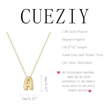 CUEZIY Bubble Letter Necklace Gold Initial Necklaces for Women Name Necklace Personalized Bubble Pendant Necklace Dainty Necklaces Trendy Jewelry Gift