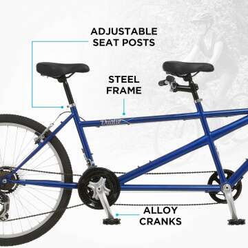 Pacific Dualie Adult Tandem Cruiser Bike, Two-Rider Bicycle for Men and Women, 26-Inch Wheels, 21-Speed, Linear Pull Brakes, Blue