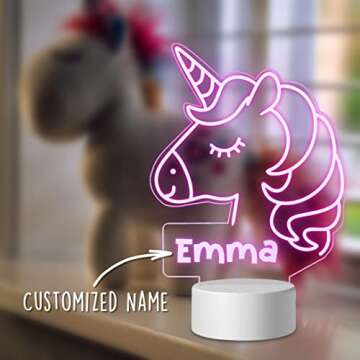 JugJug Personalized Cute Unicorns Gifts for Litter Girls with Name Custom Night Light Lamp for Kids Unique Present for Daughter on Christmas