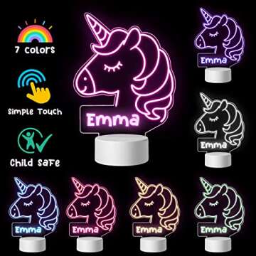 JugJug Personalized Cute Unicorns Gifts for Litter Girls with Name Custom Night Light Lamp for Kids Unique Present for Daughter on Christmas