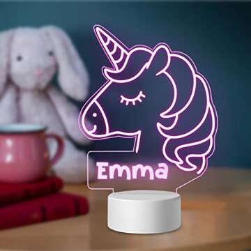 JugJug Personalized Cute Unicorns Gifts for Litter Girls with Name Custom Night Light Lamp for Kids Unique Present for Daughter on Christmas