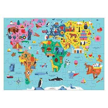 Mudpuppy Map of The World – 78 Piece Geography Puzzle with Special Shaped Pieces and Iconic Landscapes Cultural Items and More