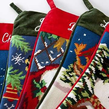 Let's Make Memories Personalized Needlepoint Christmas Stocking - Embroidered Family Stockings - Old-Fashioned Christmas Décor - Mantel Décor - 8"x17" - Customized Embroidered Name - Tree