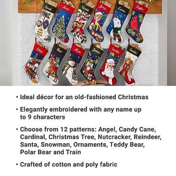 Let's Make Memories Personalized Needlepoint Christmas Stocking - Embroidered Family Stockings - Old-Fashioned Christmas Décor - Mantel Décor - 8"x17" - Customized Embroidered Name - Tree