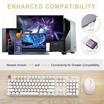 Wireless Keyboard and Mouse Combo, Ergonomic Full Size Typewriter Retro Round Keycaps Keyboard, Compatible with Windows, PC, Perfer for Home and Office Keyboards (Beige