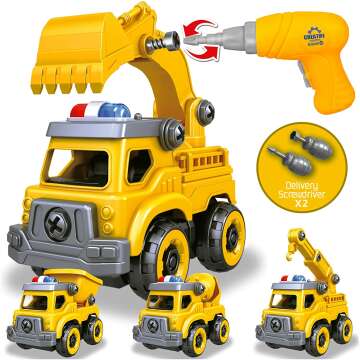 4-in-1 Take Apart Car Toys for Kids - DIY Construction Vehicles