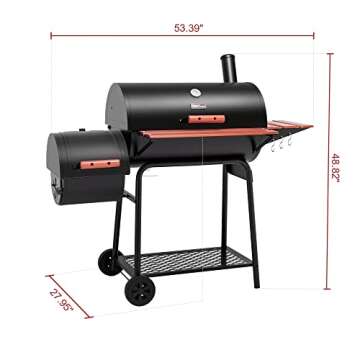 Royal Gourmet CC1830W 30-Inch Charcoal Grill with Offset Smoker and Wood-Painted Side Table, Outdoor Smoker Grill with 811 Sq. In. Cooking Area for Outdoor Barbecue Event, Black