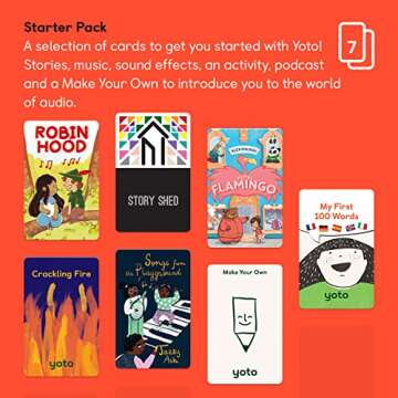 Yoto Starter Pack – 7 Kids Audio Cards for Use with Player & Mini All-in-1 Audio Device, Fun Educational Screen-Free Listening with Stories Music Sound Effects Activities Radio Podcasts, Ages 3+