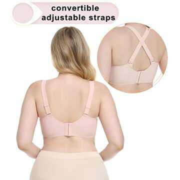 PRETTYWELL Bras for Women No Underwire Padded Wireless Bra Ribbed Seamless Bra Comfortable Lift V-Neck Bralettes with Support Pink