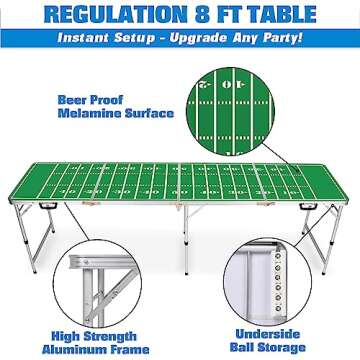 GoPong 8 Foot Portable Beer Pong / Tailgate Tables (Black, Football, American Flag, or Custom Dry Erase)