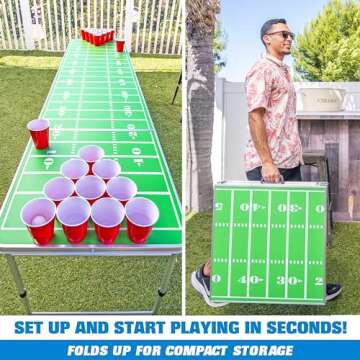 GoPong 8 Foot Portable Beer Pong / Tailgate Tables (Black, Football, American Flag, or Custom Dry Erase)