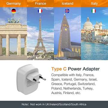 European Travel Plug Adapter 2 Pack, TESSAN International Power Outlet Adaptor with 2 USB, Type C Charger from USA to Most of Europe EU Spain Iceland Germany France Italy Israel