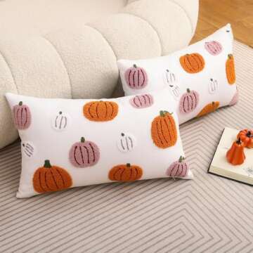 Tosleo Pink Halloween Throw Pillow Covers 12x20 inch Set of 2 Fall Decor Pillowcases Halloween 3D Orange Pumpkins Embroidered Pillow Cases Thanksgiving Home Party Cushion Covers