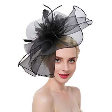 Z&X Large Fascinator Hats for Women Church Kentucky Derby Headband Clips Mesh Flower Bridal Wedding Tea Party Hat Black