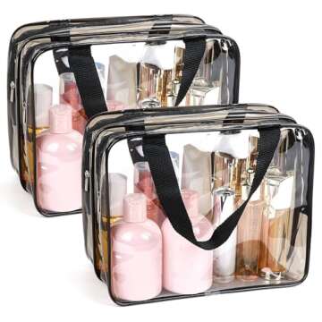 APREUTY Clear Makeup Bags Toiletry Bag, 2 pcs Large Clear Travel Bag for Toiletries, with 2 Compartments Zipper Closure Clear Travel Bags Airport Airline Compliant Bag for Portable Men Women (Black)