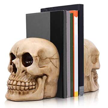 Joyvano Halloween Bookends - Skull Bookends for Shelves - Goth Bookshelf Home Decoration Decor Gothic Book Ends - Unique Bookend to Hold Books Heavy Duty - Witchy Horror Edgar Allan Poe Decor