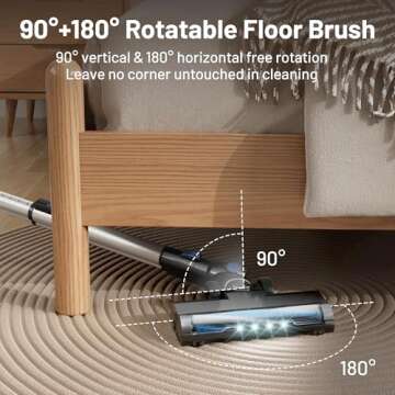 Cordless Vacuum Cleaner with Self-Standing, LED Screen Stick Vacuum Cleaners for Home, Lightweight Powerful Suction Vacuum, 6-in-1 Rechargeable Vacuum for Carpets, Pet Hair, Hardwood Floors