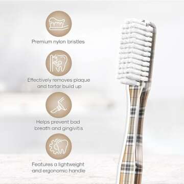 SMYL Toothbrush, Toothbrushes for Adults with Nylon Bristles, Oral Care and Plaque Removal, Fashion Textile Print, Plaid