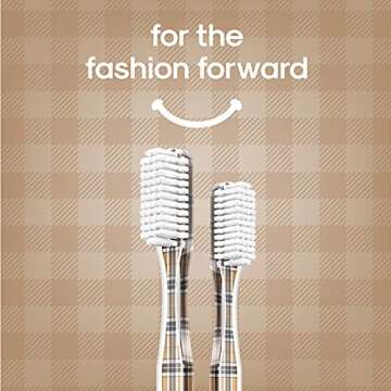 SMYL Toothbrush, Toothbrushes for Adults with Nylon Bristles, Oral Care and Plaque Removal, Fashion Textile Print, Plaid