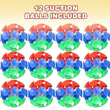 ArtCreativity Suction Ball Toys for Kids, Set of 12, Toss and Stick Balls with Mini Suction Cups, Tossing Toys for Indoor and Outdoor Play, Fun Birthday Party Favors for Boys and Girls